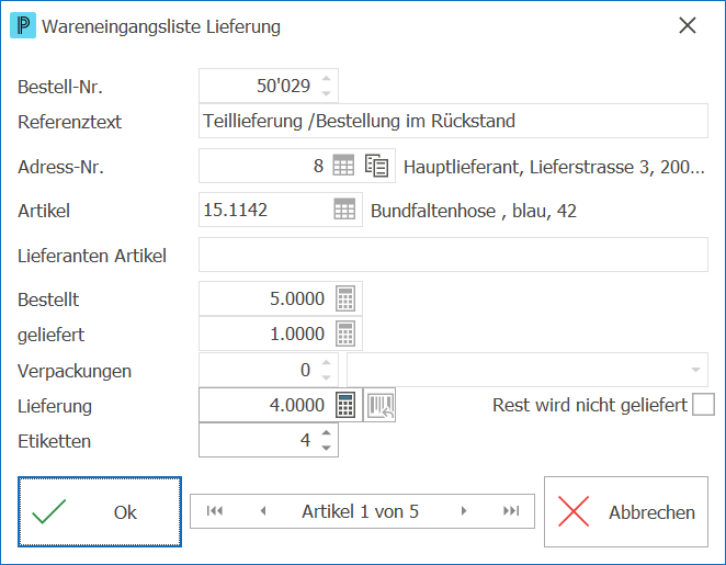 Einkauf Wareneingangsliste Lieferung