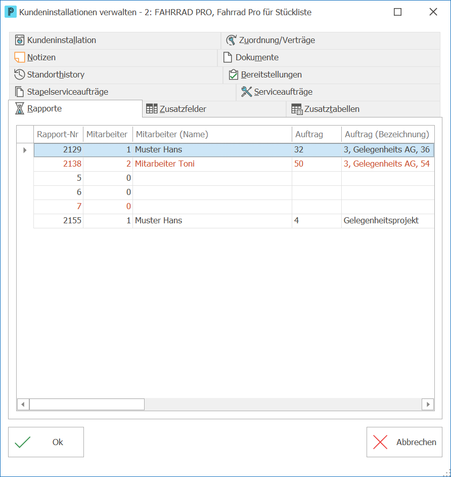 Service_Serviceauftrag_Installationsinfo anzeigen_Rapporte