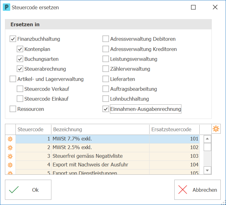Steuercode ersetzen
