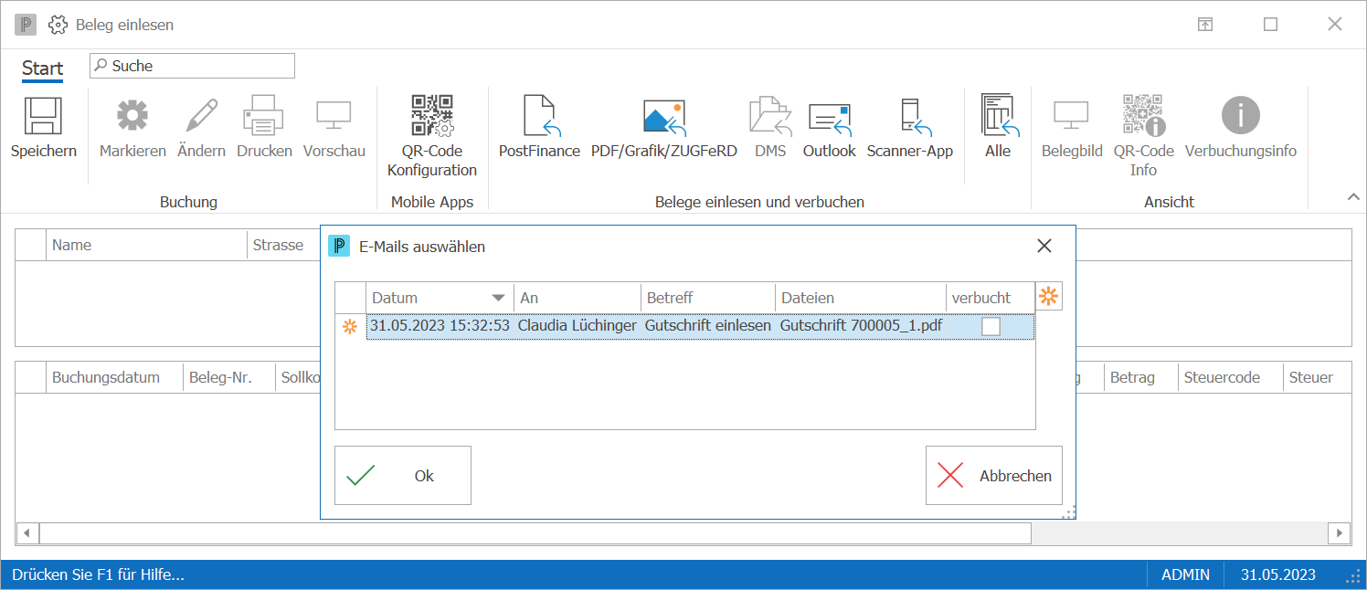 Kre_Beleg einlesen_Gutschrift über Outlook