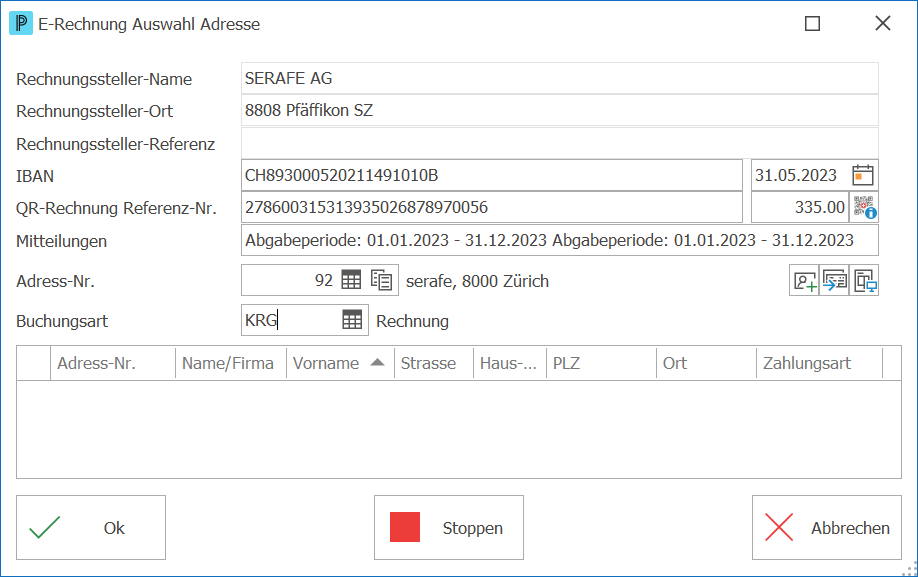 Kre_Beleg einlesen_Outlook_E-Rechnung Auswahl Adresse