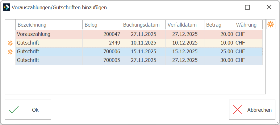 auf_VorauszahlungenGutschriften hinzufügen