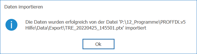 Daten importieren erfolgreich