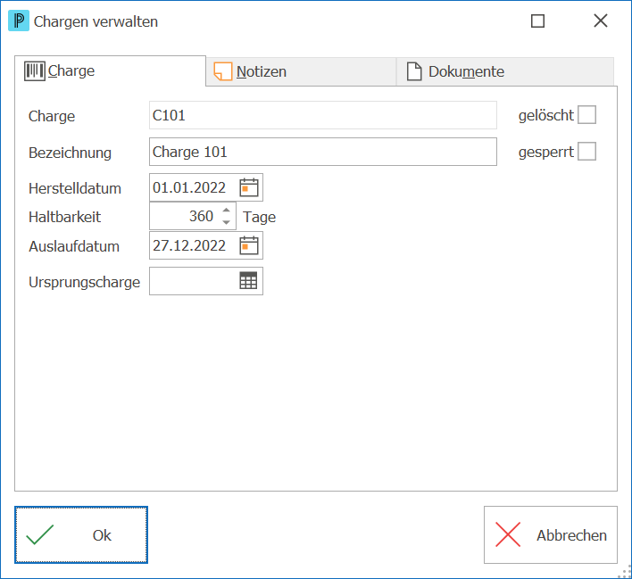 Lager Charge verwalten