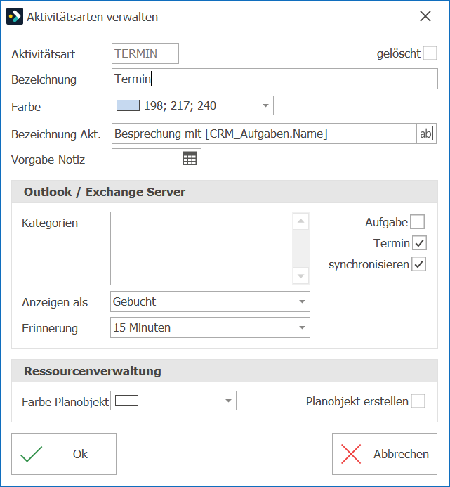 CRM_Aktivitätsarten verwalten