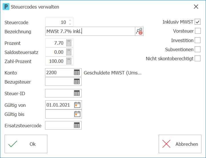 Steuercodes verwalten gross