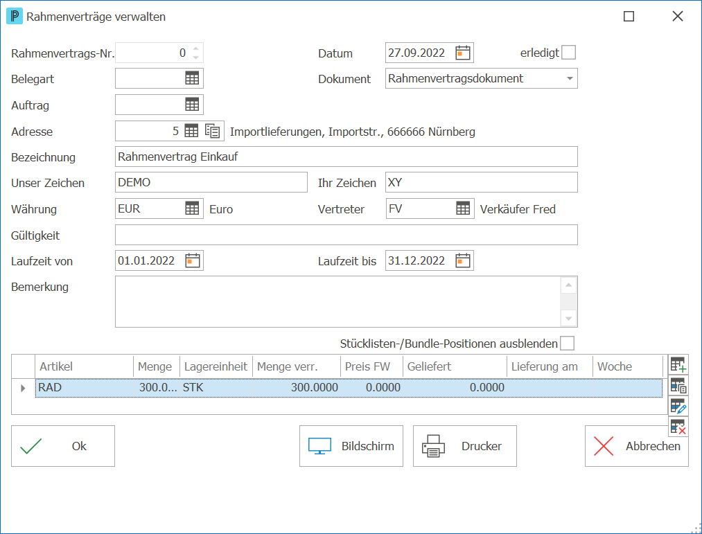 Einkauf Rahmenverträge verwalten neu
