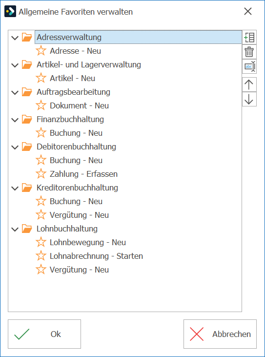 Allgemeine Favoriten verwalten