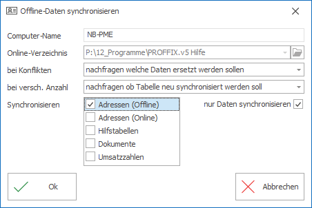 adressen synchronisieren offline