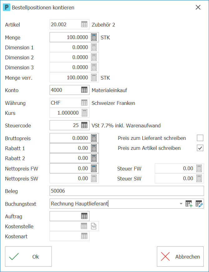Kred_Bestellungen buchen_Bestellpositionen kontieren
