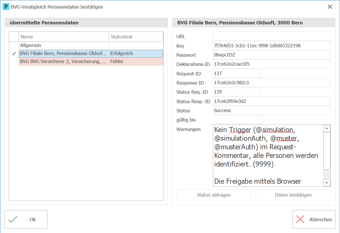 Lohn_ELM_BVG_Vorabgleich Personendaten_Bestätigen_Warnungen Details