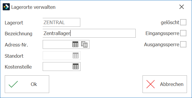 Lager Lagerort verwalten
