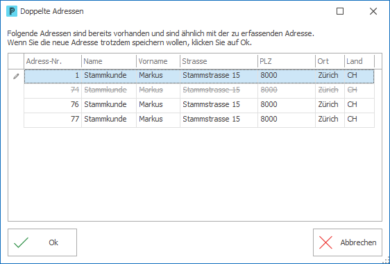 Adresse_Pflege_Doppelte Adresse_Automatisch