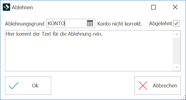 Kred_Ablehnen_Belegfreigabe zur Vergütung_Ablehnungsgrund