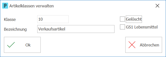 Lager Artikelklassen verwalten