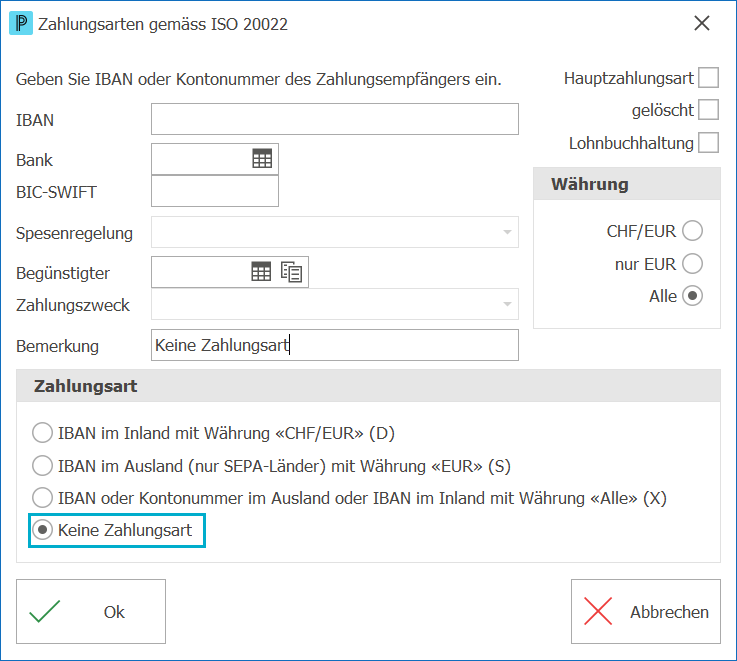 Keine-Zahlungsart