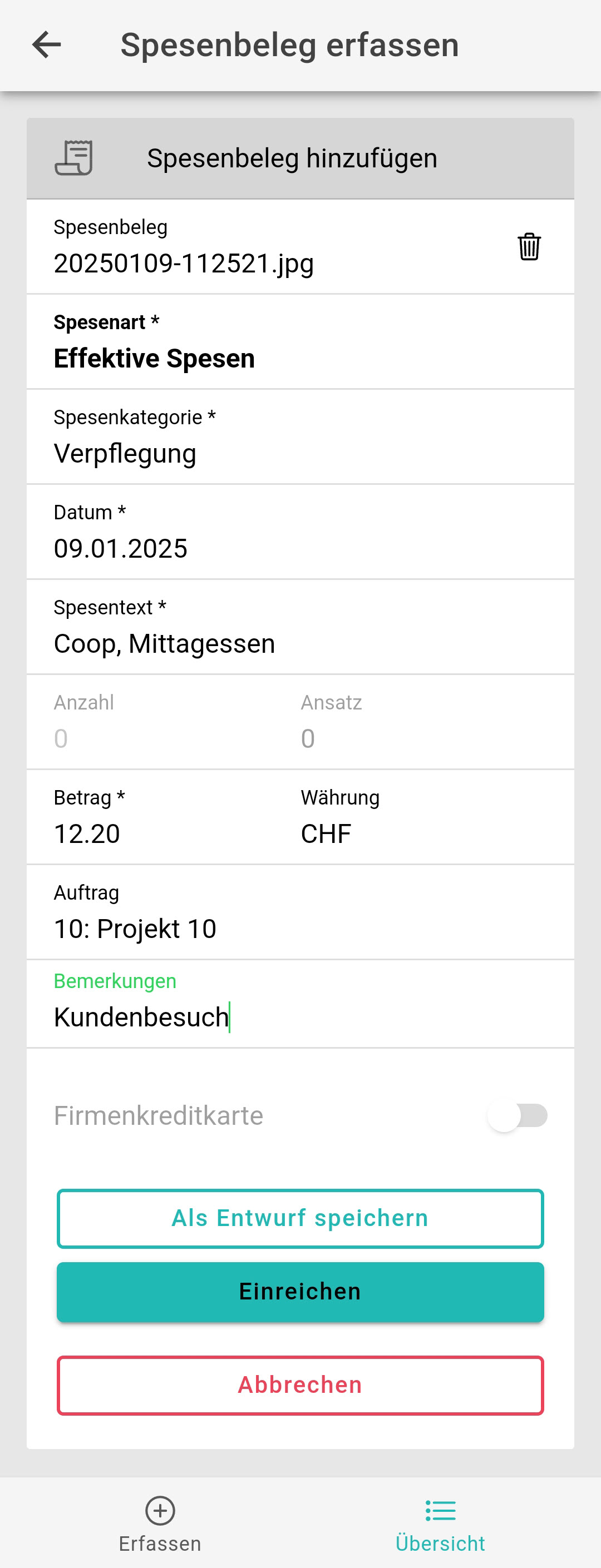 Expenses_Spesenbeleg erfassen