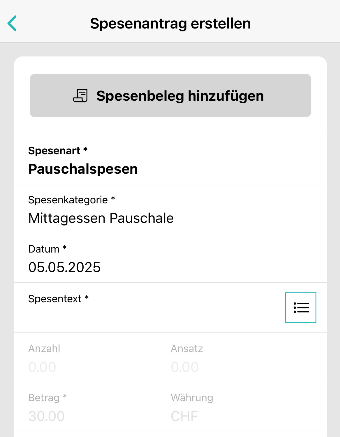 Expenses_Spesentext_Menüpunkt