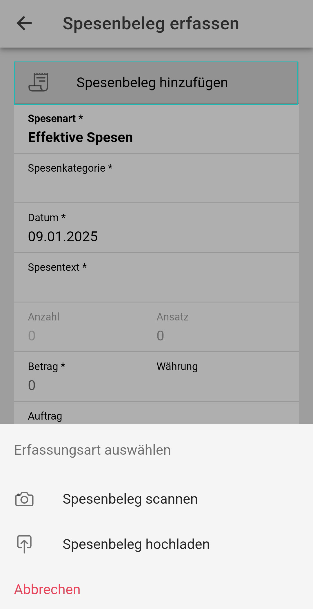 Expenses_Spesenbeleg hinzufügen