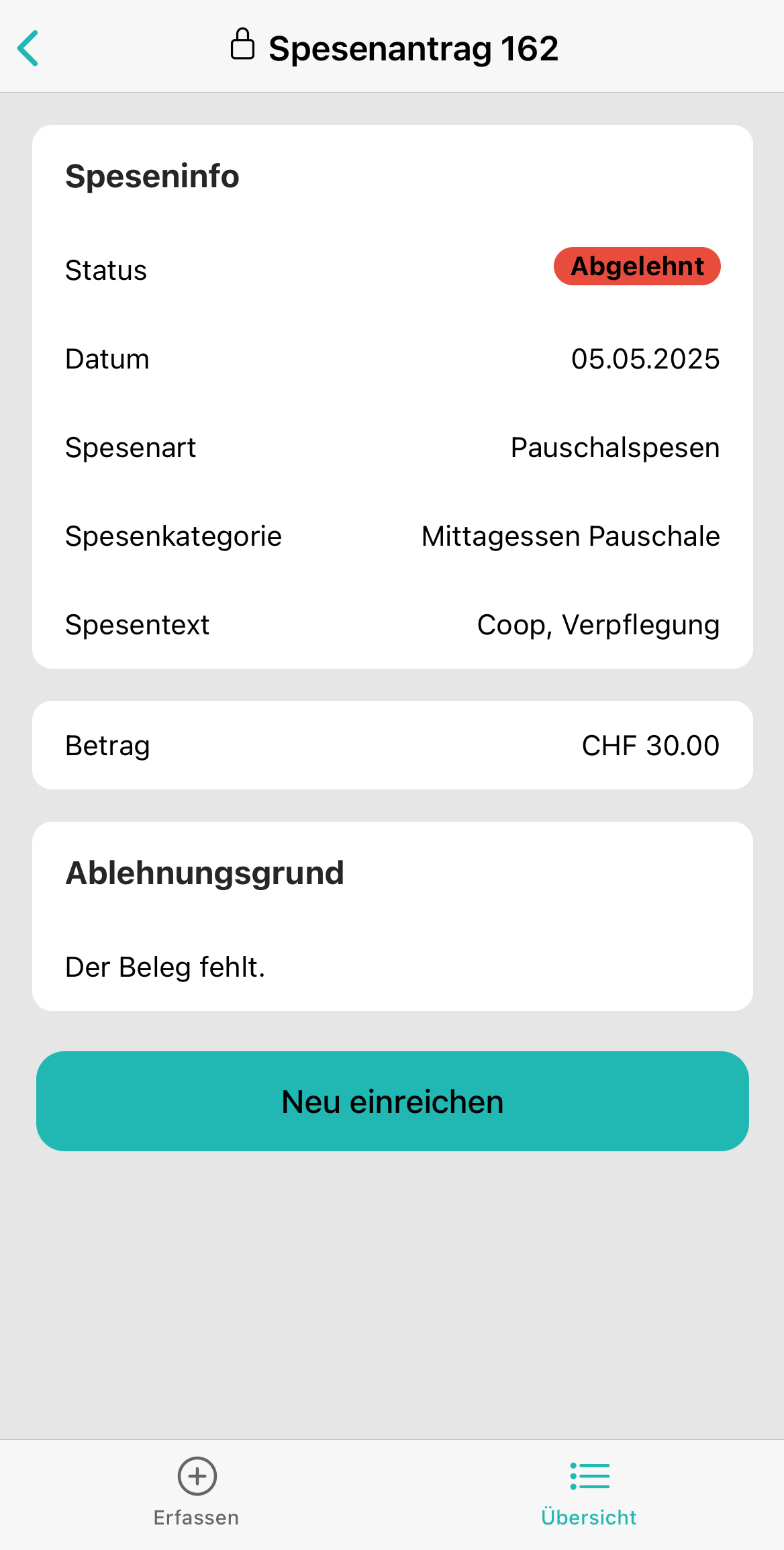 Expenses_Abgelehnter Spesenantrag_Neu einreichen