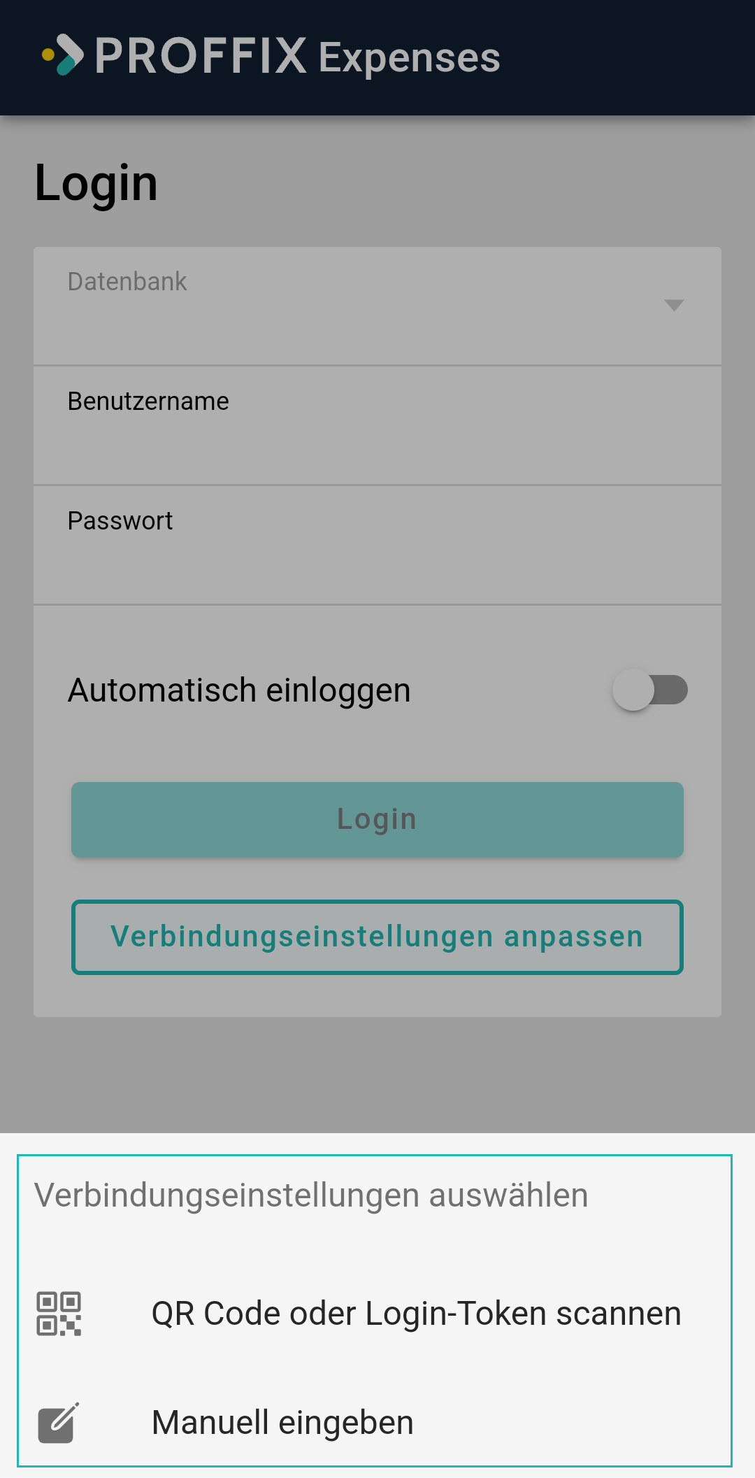 Expenses_Login_Auswahl Verbindungen